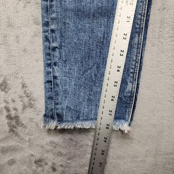 Zara Trafaluc denimwear Jeans Womens 8 Blue Distressed Graffiti Slim Leg Raw Hem - Picture 16 of 16